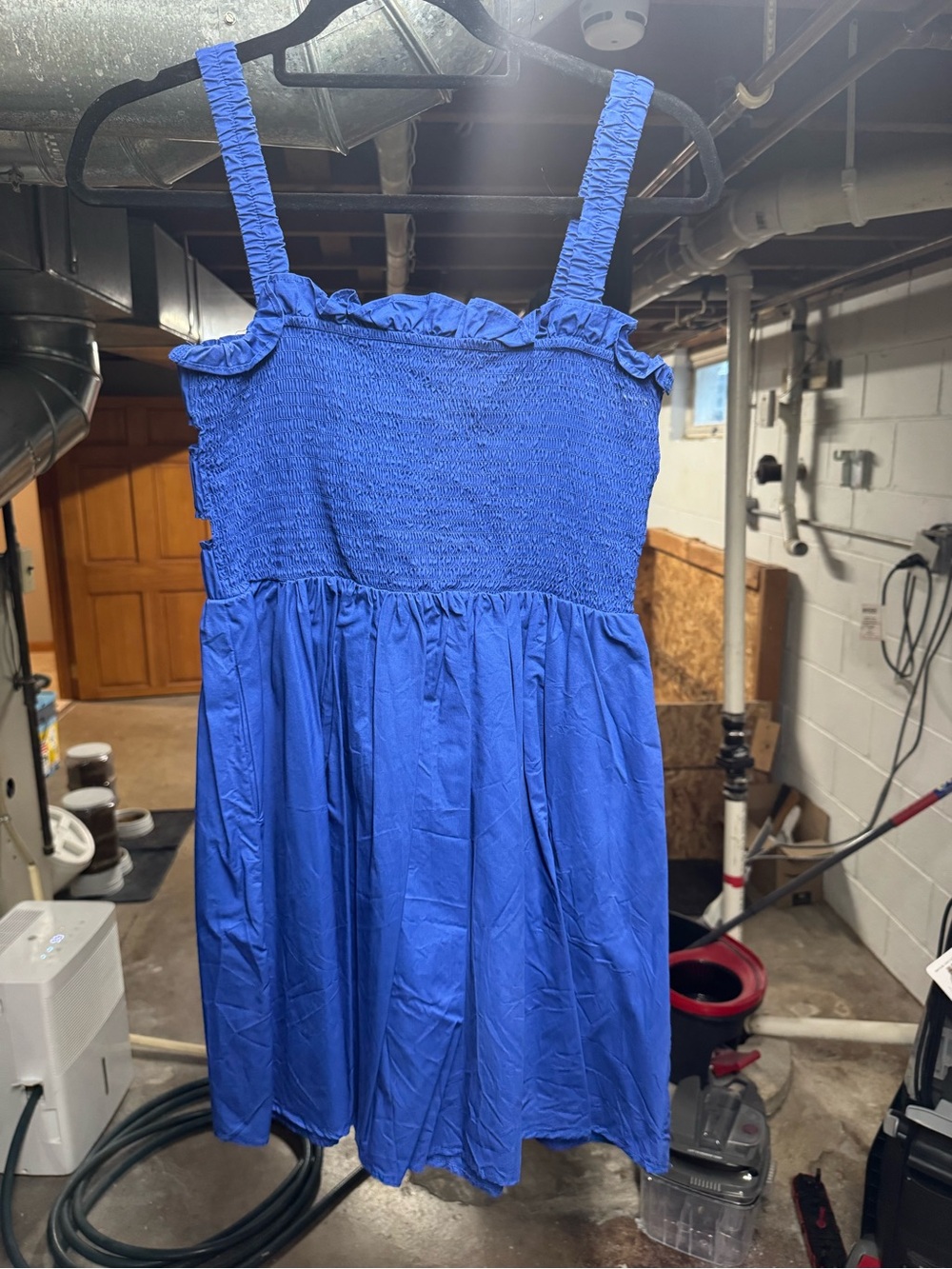Blue Smocked Sundress with Ruffled Straps